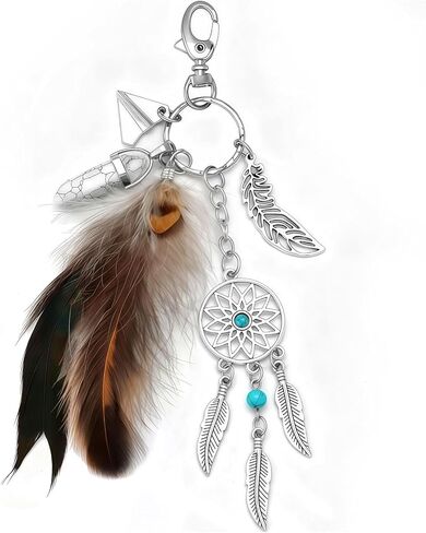 Bohemia Bag Charm for Handbags Dreamcatcher Keychain Crystal Turquoise Feather Purse Charms Western Backpack Tote Bags Charm for Women Tassel Key Rings Car Accessories Birthday Christmas Gift in Kuwait