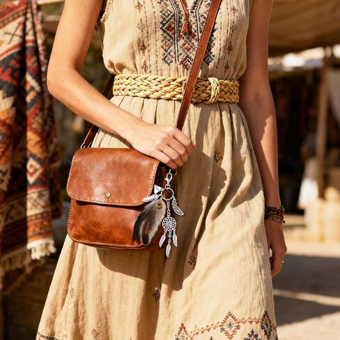 Bohemia Bag Charm for Handbags Dreamcatcher Keychain Crystal Turquoise Feather Purse Charms Western Backpack Tote Bags Charm for Women Tassel Key Rings Car Accessories Birthday Christmas Gift in Kuwait