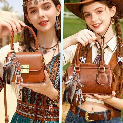 Bohemia Bag Charm for Handbags Dreamcatcher Keychain Crystal Turquoise Feather Purse Charms Western Backpack Tote Bags Charm for Women Tassel Key Rings Car Accessories Birthday Christmas Gift in Kuwait