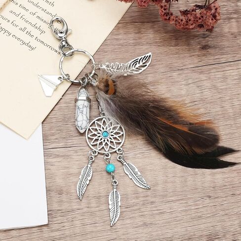 Bohemia Bag Charm for Handbags Dreamcatcher Keychain Crystal Turquoise Feather Purse Charms Western Backpack Tote Bags Charm for Women Tassel Key Rings Car Accessories Birthday Christmas Gift in Kuwait