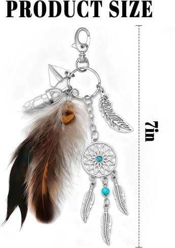 Bohemia Bag Charm for Handbags Dreamcatcher Keychain Crystal Turquoise Feather Purse Charms Western Backpack Tote Bags Charm for Women Tassel Key Rings Car Accessories Birthday Christmas Gift in Kuwait