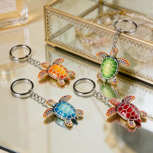Sea Turtle Keychain 4 Pack Colorful Mini Resin Turtles Sea Turtle Decor For Women Men Beach Keychain Turtle Accessories Tortuga Turtle Charms in Saudi Arabia