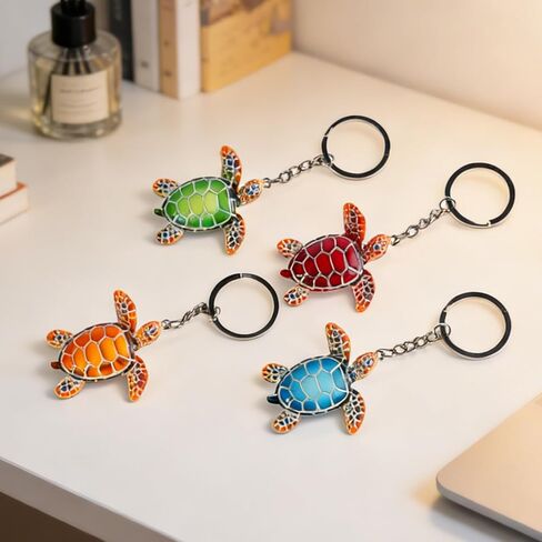 Sea Turtle Keychain 4 Pack Colorful Mini Resin Turtles Sea Turtle Decor For Women Men Beach Keychain Turtle Accessories Tortuga Turtle Charms in Saudi Arabia
