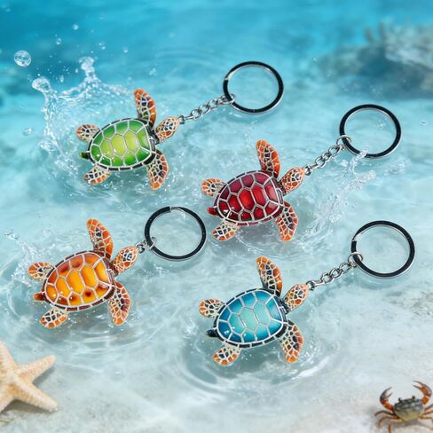 Sea Turtle Keychain 4 Pack Colorful Mini Resin Turtles Sea Turtle Decor For Women Men Beach Keychain Turtle Accessories Tortuga Turtle Charms in Saudi Arabia