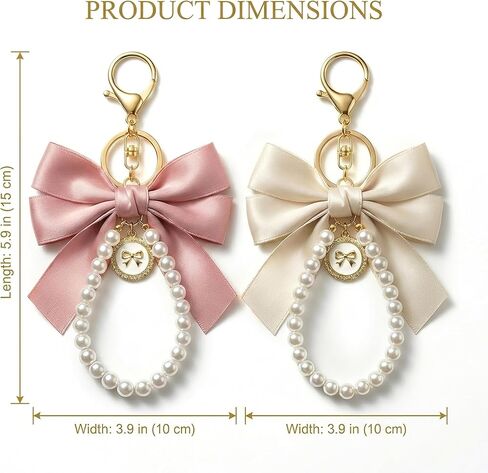 2 Pcs Y2K Pearl Keychain Coquette Aesthetic Lace Bowknot Bag Charm for Purse Phone Car Accessories Cute Gifts Keychain (Pink and White) in Kuwait