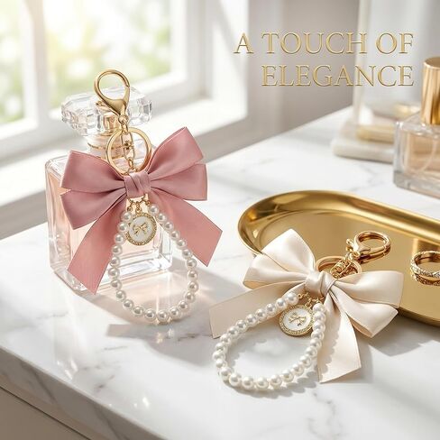2 Pcs Y2K Pearl Keychain Coquette Aesthetic Lace Bowknot Bag Charm for Purse Phone Car Accessories Cute Gifts Keychain (Pink and White) in Kuwait