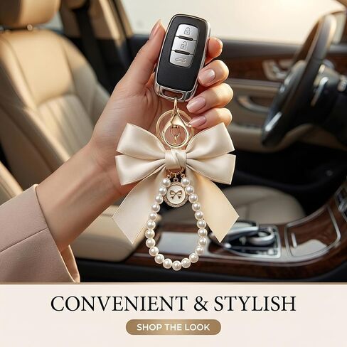 2 Pcs Y2K Pearl Keychain Coquette Aesthetic Lace Bowknot Bag Charm for Purse Phone Car Accessories Cute Gifts Keychain (Pink and White) in Kuwait