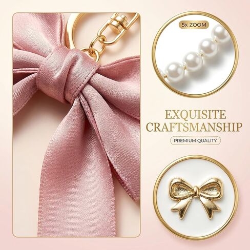 2 Pcs Y2K Pearl Keychain Coquette Aesthetic Lace Bowknot Bag Charm for Purse Phone Car Accessories Cute Gifts Keychain (Pink and White) in Kuwait