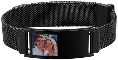 Gamtic Mens Bracelet Customizable Photo Watch Band Stainless Steel Link Bracelet Personalized Engraving Jewelry Gift for Men Dad Father Husband Boyfriend in Kuwait