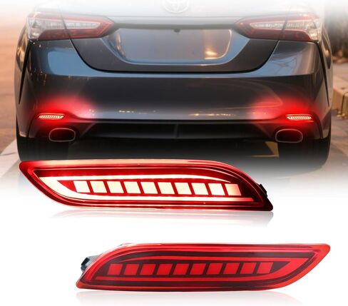 Smoked Lens Full LED Rear Bumper Reflector Lights Red LED Rear Tail Brake Turn Signal Light Compatible With 2018-2025 Toyota Camry in Kuwait