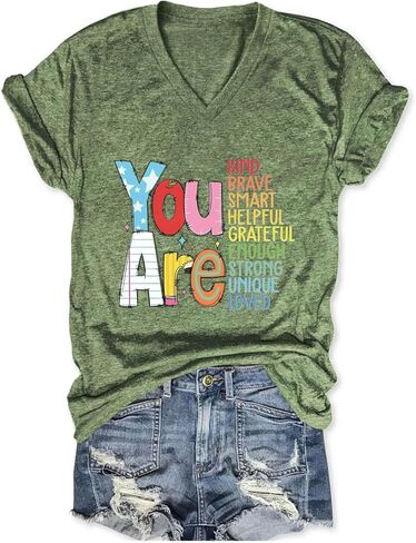 Teacher Shirts Women Be Kind V Neck T Shirt Back to School Tee Inspirational Teacher Tshirt Positive Short Sleeve Top in Saudi Arabia
