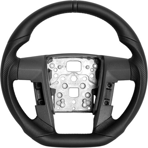Full Leather Steering Wheel for Ford F150 2009-2014, Nappa Perforated Leather D-shaped Flat-bottom with Black Positioning Line Black Handcrafted Stitching in Saudi Arabia