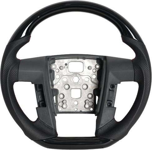 Full Leather Steering Wheel for Ford F150 2009-2014, Nappa Perforated Leather D-shaped Flat-bottom with Black Positioning Line Black Handcrafted Stitching in Saudi Arabia