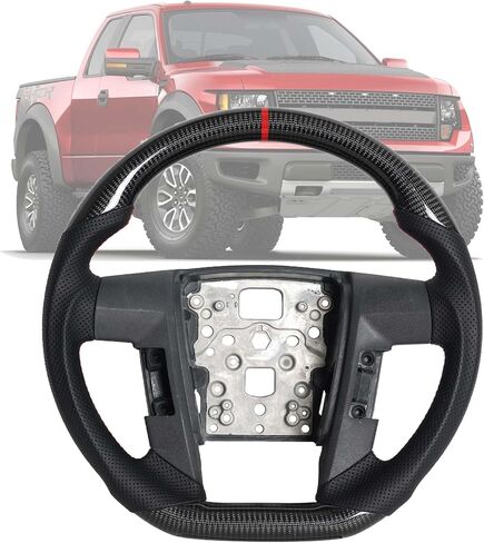 Full Leather Steering Wheel for Ford F150 2009-2014, Nappa Perforated Leather D-shaped Flat-bottom with Black Positioning Line Black Handcrafted Stitching in Saudi Arabia
