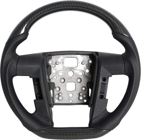 Full Leather Steering Wheel for Ford F150 2009-2014, Nappa Perforated Leather D-shaped Flat-bottom with Black Positioning Line Black Handcrafted Stitching in Saudi Arabia