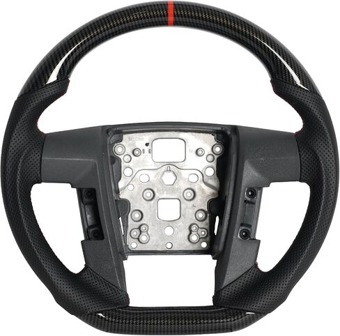 Full Leather Steering Wheel for Ford F150 2009-2014, Nappa Perforated Leather D-shaped Flat-bottom with Black Positioning Line Black Handcrafted Stitching in Saudi Arabia