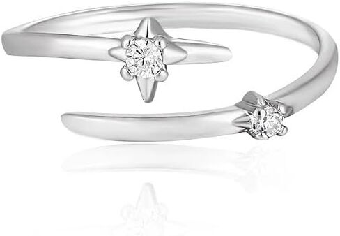 Dtja CZ Star 925 Sterling Silver Plated Stacking Statemeng Knuckle Pinky Ring for Women Adjustable Open Wrap Celestial Thin Thumb Rings Fashion Dainty Birthday Holiday Anniversary Jewelry in Saudi Arabia
