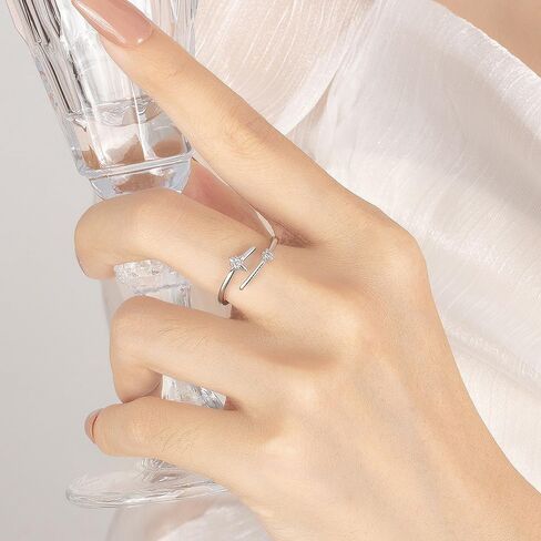 Dtja CZ Star 925 Sterling Silver Plated Stacking Statemeng Knuckle Pinky Ring for Women Adjustable Open Wrap Celestial Thin Thumb Rings Fashion Dainty Birthday Holiday Anniversary Jewelry in Saudi Arabia