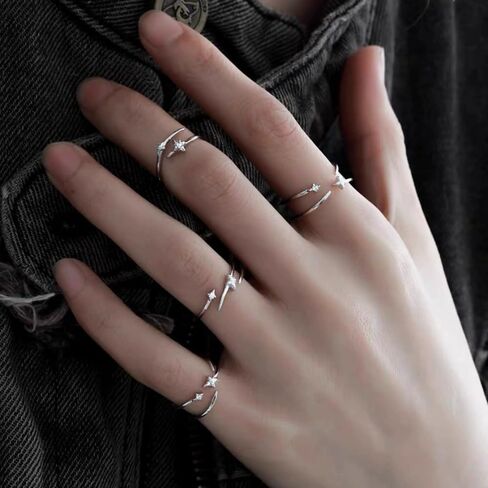 Dtja CZ Star 925 Sterling Silver Plated Stacking Statemeng Knuckle Pinky Ring for Women Adjustable Open Wrap Celestial Thin Thumb Rings Fashion Dainty Birthday Holiday Anniversary Jewelry in Saudi Arabia