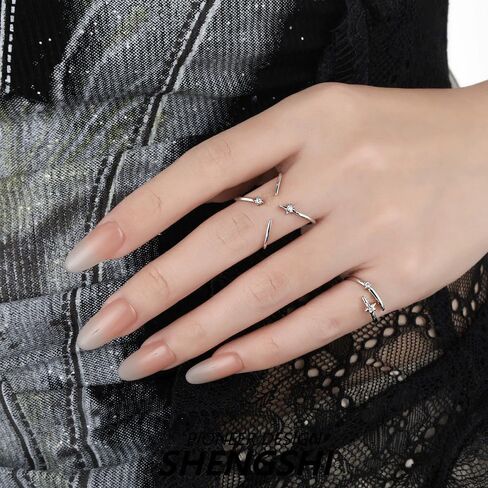 Dtja CZ Star 925 Sterling Silver Plated Stacking Statemeng Knuckle Pinky Ring for Women Adjustable Open Wrap Celestial Thin Thumb Rings Fashion Dainty Birthday Holiday Anniversary Jewelry in Saudi Arabia