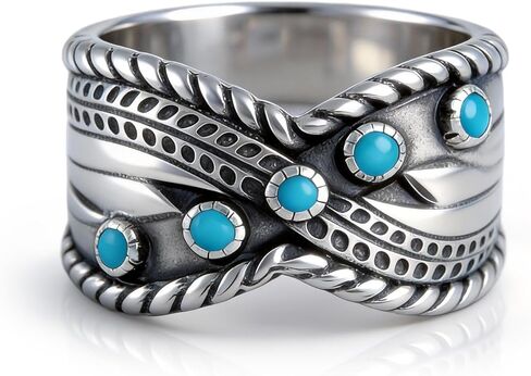 HUASAI Turquoise Rings for Women Chunky Silver Western Rings Vintage Boho Statement Jewelry Gift for Her in Saudi Arabia