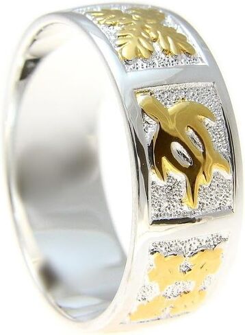 Arthur's Jewelry Sterling silver 925 Hawaiian 2 tone yellow gold plated honu turtle quilt 8mm band ring size 3 to 14 in Kuwait