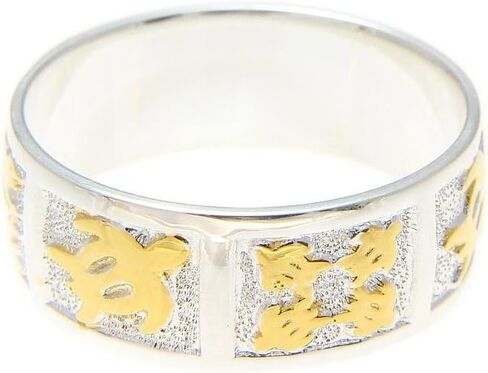 Arthur's Jewelry Sterling silver 925 Hawaiian 2 tone yellow gold plated honu turtle quilt 8mm band ring size 3 to 14 in Kuwait