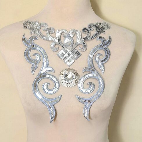 4 pcs Silver Flower Applique Patches Clothing DIY Embroidery Sticker Blossom in Kuwait