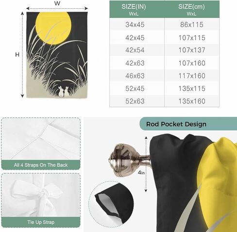 Yellow Moonlight Tie Up Curtains for Window, Modern Rustic Rabbits Botanical Thermal Insulated Balloon Shade Adjustable Rod Pocket Curtains Valance Panels for Kitchen Bathroom Café 34'' x 45'' in Saudi Arabia