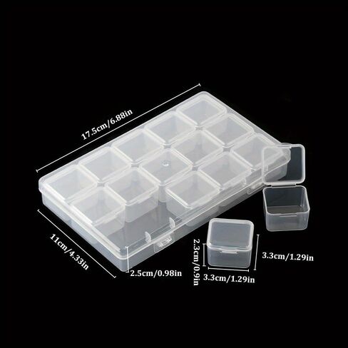 15 Grid Bead Rhinestone Organizer with Small Clear Storage Box for Jewelry Diamond Charm Gem Display Holder Portable Plastic in Saudi Arabia