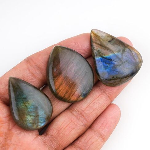 ColouredRocks (5 قطع) (30-40 مم) أحجار كريمة كابوشون كبيرة على شكل كمثرى من اللابرادوريت للشفاء والتأمل والحماية، بلورات طبيعية فضفاضة، ظهر مسطح بالجملة، مستلزمات صناعة المجوهرات، DIY، الصياغة in Kuwait