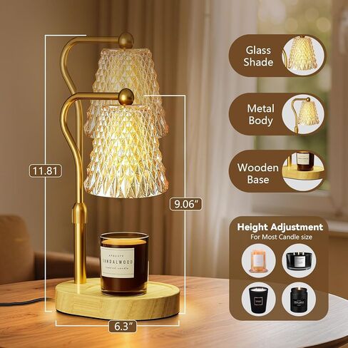 Candle Warmer Lamp with Timer Dimmer, Birthday Gifts for Women Mom, Height Adjustable Wax Melt Warmer for Jar Candles with 2 Bulbs, House Warming Gifts New Home Decor in Saudi Arabia