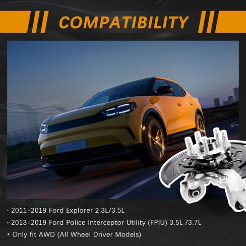 Rear Steering Knuckle & Wheel Bearing Hub Assembly Compatible with Ford Explorer 2011-2019, Police Interceptor Utility 2013-2019, AWD, Right Passenger Side DB5Z5B758B in Kuwait