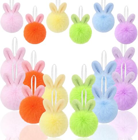 Soulchen 18 Pcs Furry Easter Tree Ball Ornaments with Plush Bunny Ears 2.36 x 3.15 Inch Pastel Easter Faux Fur Pom Poms Balls Cute Hanging Decorations for Spring Home Office Birthday Holiday Decor in Saudi Arabia