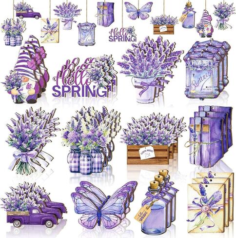 24 Pcs Wooden Spring Easter Ornaments for Tree Spring Ornaments Decorations Wooden Hanging Ornaments with Rope for Farmhouse Rustic Home Party Decor (A) in Kuwait