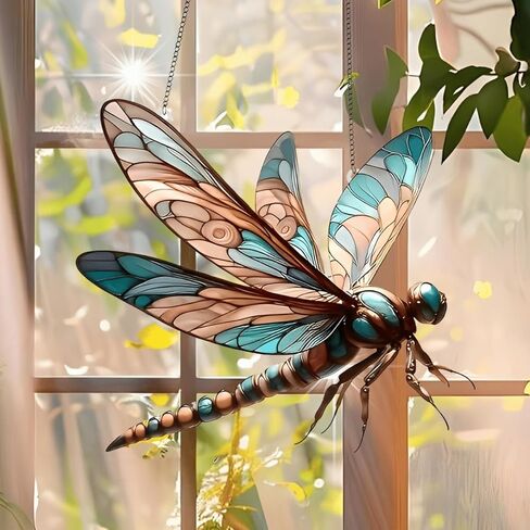 1PC Dragonfly Colorful Acrylic Suncatcher Hanging, 7.08 inch Window Decor with Printed Stained Glass Style Design, Rainbow Maker Wall Art, Gift Idea & Garden Ornament Indoor Outdoor Use/DW-20 in Saudi Arabia