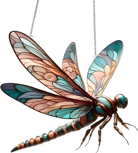 1PC Dragonfly Colorful Acrylic Suncatcher Hanging, 7.08 inch Window Decor with Printed Stained Glass Style Design, Rainbow Maker Wall Art, Gift Idea & Garden Ornament Indoor Outdoor Use/DW-20 in Saudi Arabia