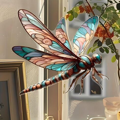 1PC Dragonfly Colorful Acrylic Suncatcher Hanging, 7.08 inch Window Decor with Printed Stained Glass Style Design, Rainbow Maker Wall Art, Gift Idea & Garden Ornament Indoor Outdoor Use/DW-20 in Saudi Arabia