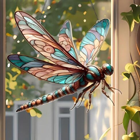 1PC Dragonfly Colorful Acrylic Suncatcher Hanging, 7.08 inch Window Decor with Printed Stained Glass Style Design, Rainbow Maker Wall Art, Gift Idea & Garden Ornament Indoor Outdoor Use/DW-20 in Saudi Arabia