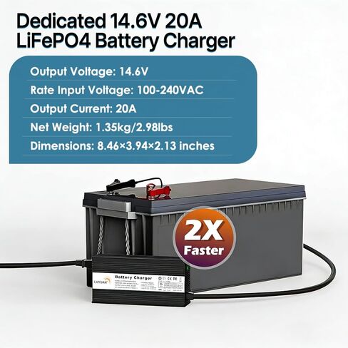 LVYUAN 14.6V 20A LiFePO4 Battery Charger, Automatic Smart Battery Charger and Desulfator Maintenance with Smart Chip for LiFePO4 Lithium Batteries deep Cycle Battery, Ul Certification in Saudi Arabia