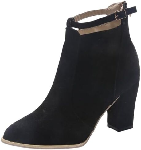 Women's large-size high-heeled thick-soled short boots. Fashionable and elegant. Back zipper design. in Saudi Arabia