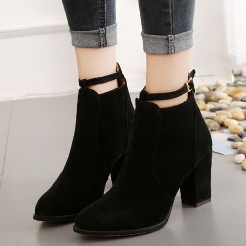 Women's large-size high-heeled thick-soled short boots. Fashionable and elegant. Back zipper design. in Saudi Arabia