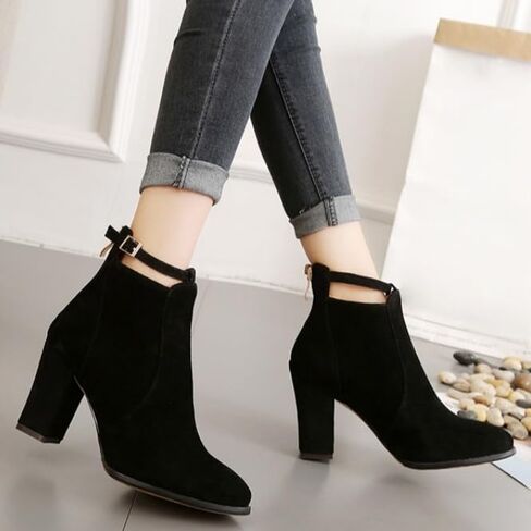 Women's large-size high-heeled thick-soled short boots. Fashionable and elegant. Back zipper design. in Saudi Arabia