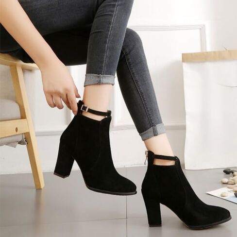 Women's large-size high-heeled thick-soled short boots. Fashionable and elegant. Back zipper design. in Saudi Arabia