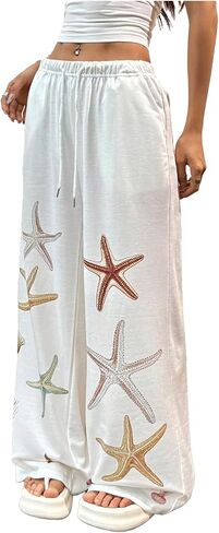 بنطال Verdusa للسيدات ذو أرجل واسعة ورسومات نجم البحر، بنطال رياضي فضفاض للشاطئ مع جيوب in Kuwait