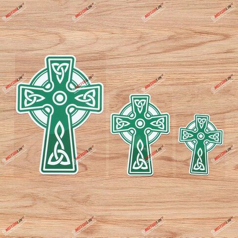 Celtic Cross Trinity Knot Symbol Green Vinyl Decal Sticker - 3 Pack Glossy, 3 Inches, 4 Inches, 6 Inches for Car Laptop Window 06200 in Saudi Arabia