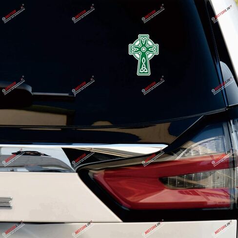 Celtic Cross Trinity Knot Symbol Green Vinyl Decal Sticker - 3 Pack Glossy, 3 Inches, 4 Inches, 6 Inches for Car Laptop Window 06200 in Saudi Arabia