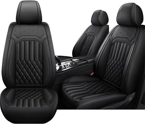 أغطية مقاعد السيارة لسيارة Toyota Tacoma 2005-2026، ملحقات داخلية لجميع المواسم من الجلد المقاوم للماء وقابلة للتنفس مع وسادة هوائية (أسود، 5 مقاعد) in Kuwait