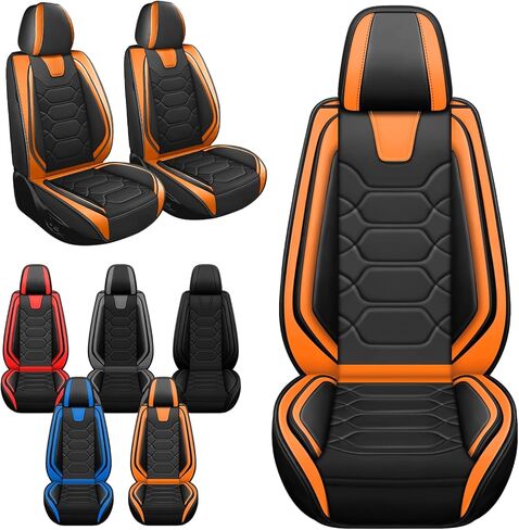 Car Seat Covers Full Set,Car Seat Protector Front Seats,Automotive Leather Car Seat Covers for Cars,Universal Interior Waterproof Seat Covers for Most Cars,Front Seats,Black Orange in Saudi Arabia