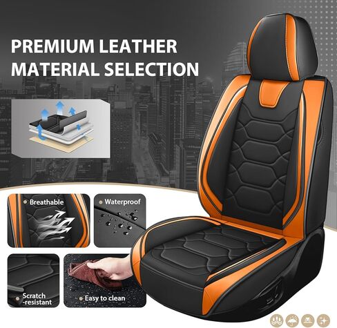 Car Seat Covers Full Set,Car Seat Protector Front Seats,Automotive Leather Car Seat Covers for Cars,Universal Interior Waterproof Seat Covers for Most Cars,Front Seats,Black Orange in Saudi Arabia